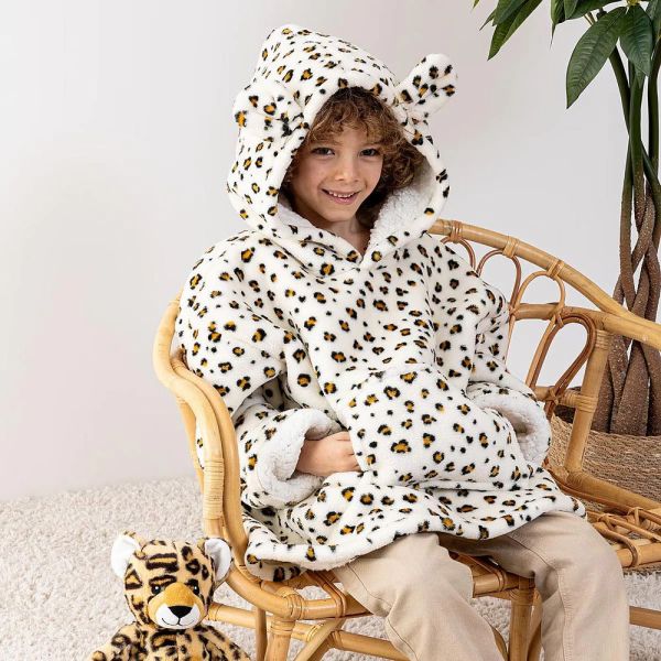 Poncho à capuche Léopard flanelle