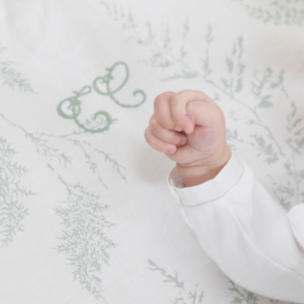 Plaid réversible Imprimé inspiration Toile de Jouy feuillage vert