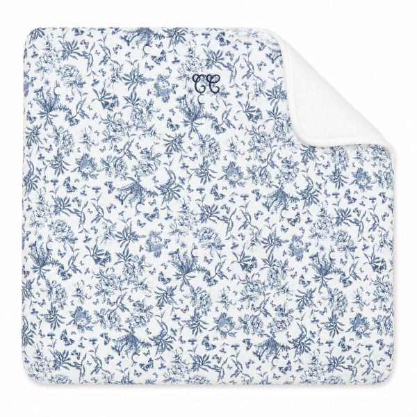 Plaid réversible Toile de Jouy Bleu
