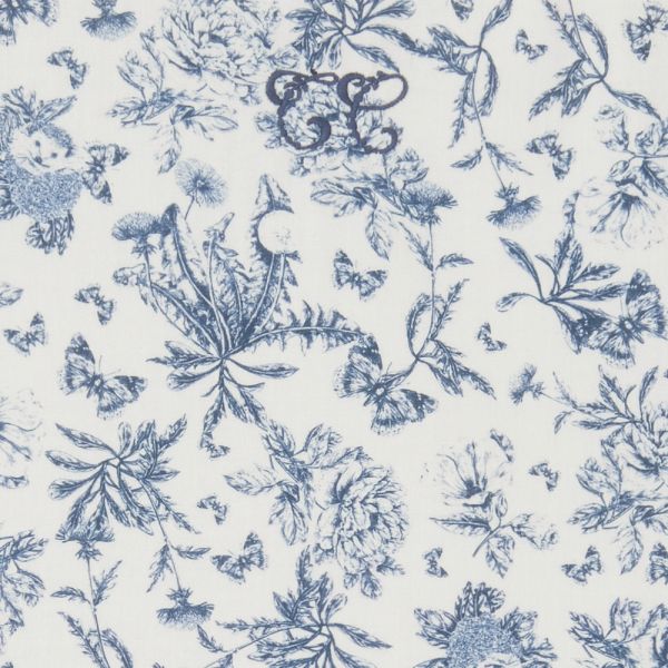 Plaid réversible Toile de Jouy Bleu