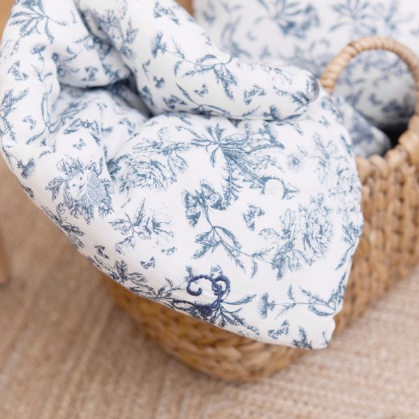 Plaid réversible Toile de Jouy Bleu
