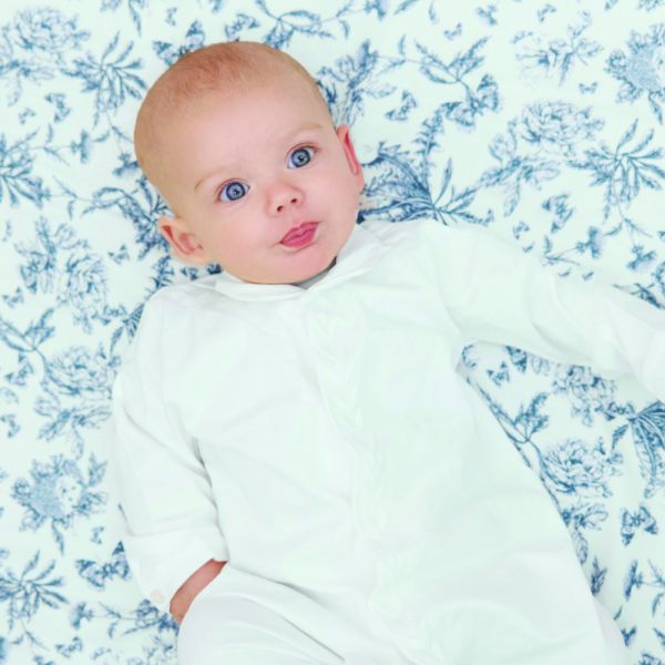 Plaid réversible Toile de Jouy Bleu