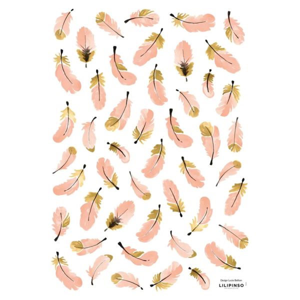 Planche de stickers A3 - Plumes Roses - 29.5 x 42 cm