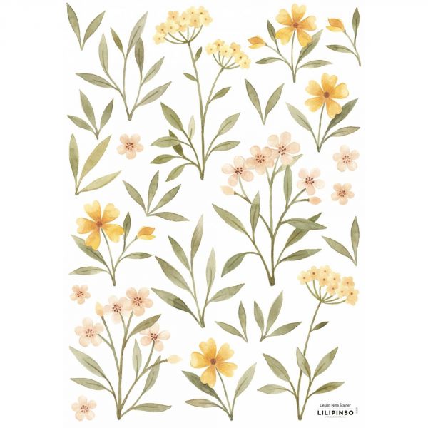 Planche de stickers 29.7 x 42 cm - Fleurs orangées jaunes