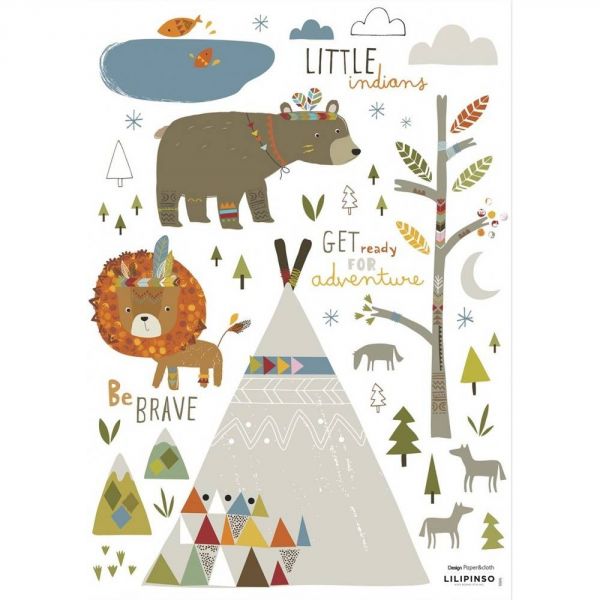 Planche de stickers 29.7 x 42 cm - Animaux indiens