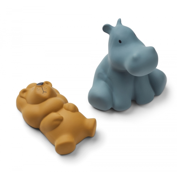Lot de 2 jouets de bain Vikky Safari Lion Mustard et Hippo Whale Blue Mix