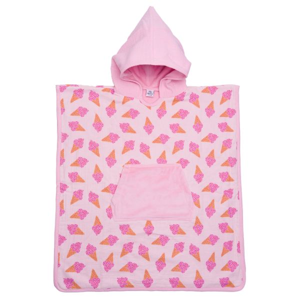 Poncho à capuche bambou et gaze de coton cornets de glace 3/5ans