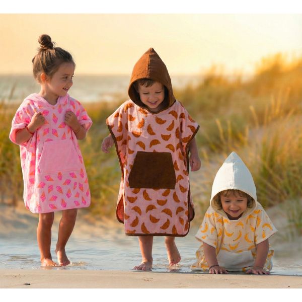 Poncho à capuche bambou et gaze de coton cornets de glace 3/5ans