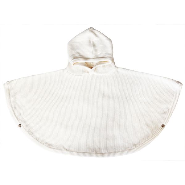 Poncho à capuche maille côtelée en coton Ivoire 1 à 4 ans