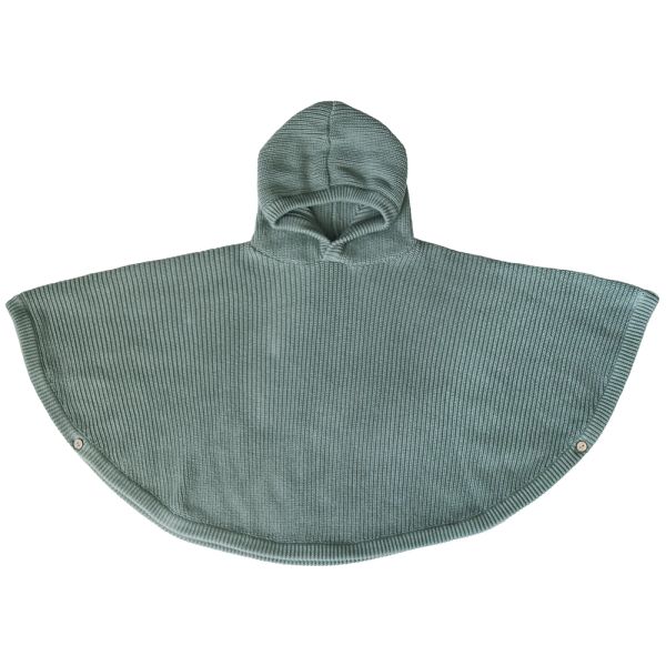 Poncho à capuche maille côtelée en coton Vert de gris 1 à 4 ans
