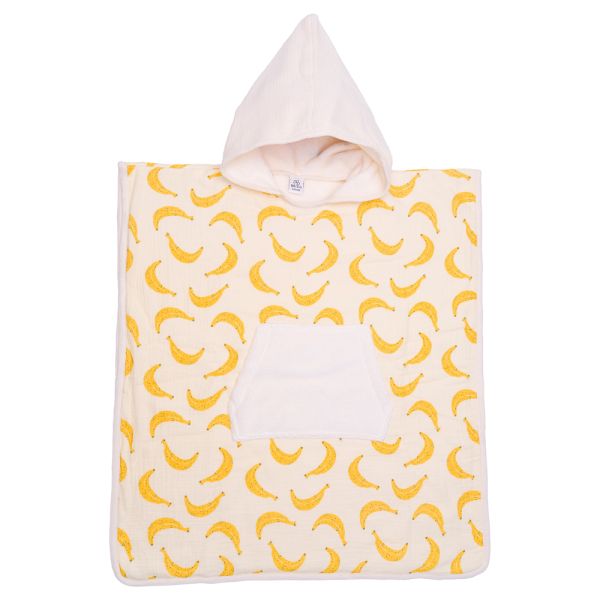 Poncho de bain à capuche bambou et gaze de coton bananes 3/5ans