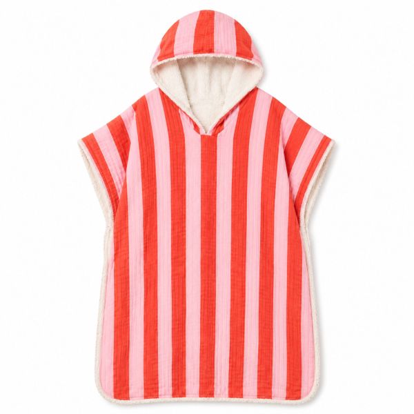 Poncho de bain enfant Rayure Rose/Orange 2-6 ans