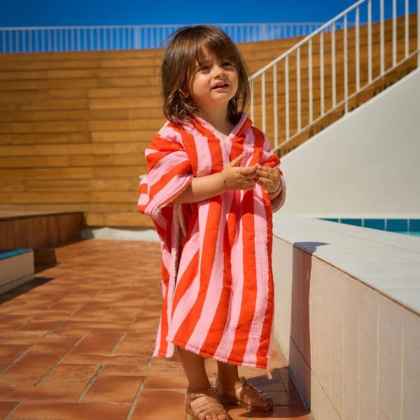 Poncho de bain enfant Rayure Rose/Orange 2-6 ans