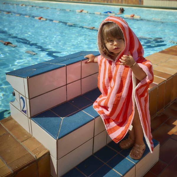 Poncho de bain enfant Rayure Rose/Orange 2-6 ans