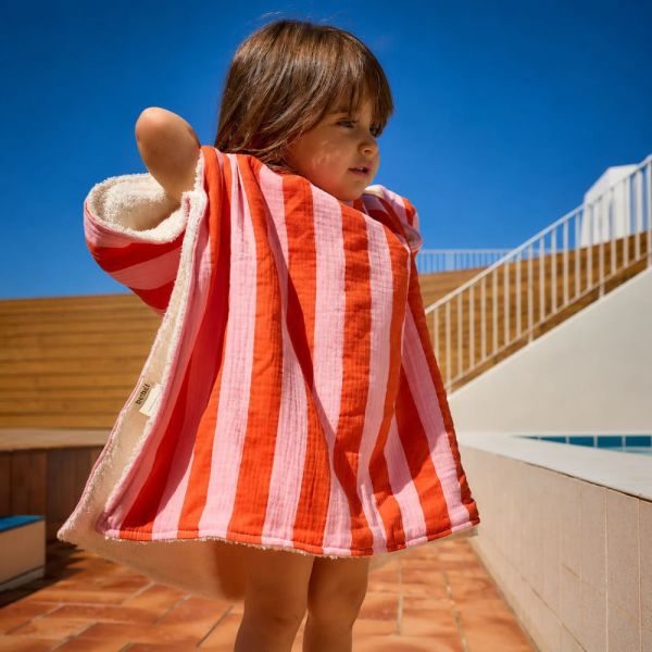Poncho de bain enfant Rayure Rose/Orange 2-6 ans