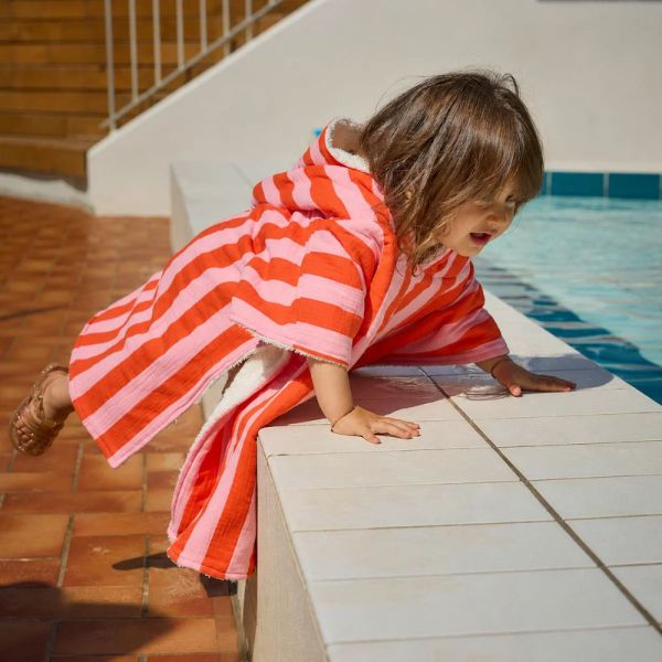 Poncho de bain enfant Rayure Rose/Orange 2-6 ans