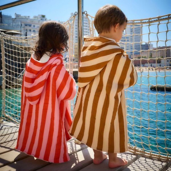 Poncho de bain enfant Rayure Rose/Orange 2-6 ans