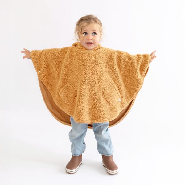 Poncho chaud de voyage Teddy bouclette Ocre