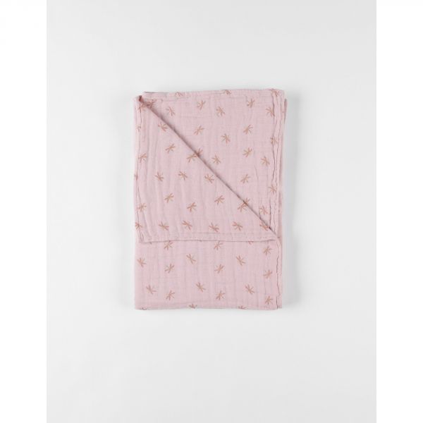 Couverture rose en mousseline de coton 75x100cm Popsie Gigi et Louli
