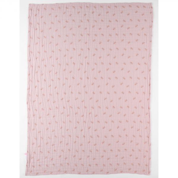 Couverture rose en mousseline de coton 75x100cm Popsie Gigi et Louli