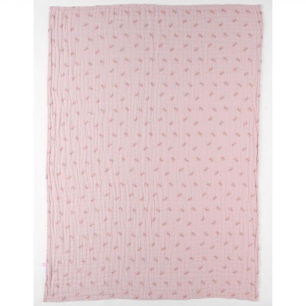 Couverture rose en mousseline de coton 75x100cm Popsie Gigi et Louli