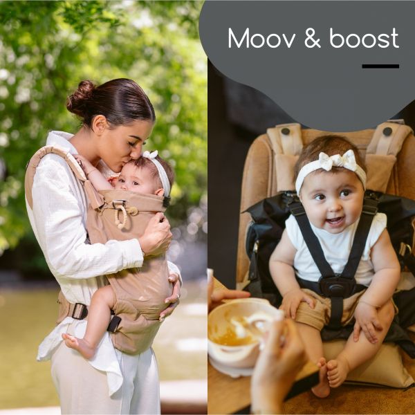 Porte bébé physiologique Moov & Boost beige noisette