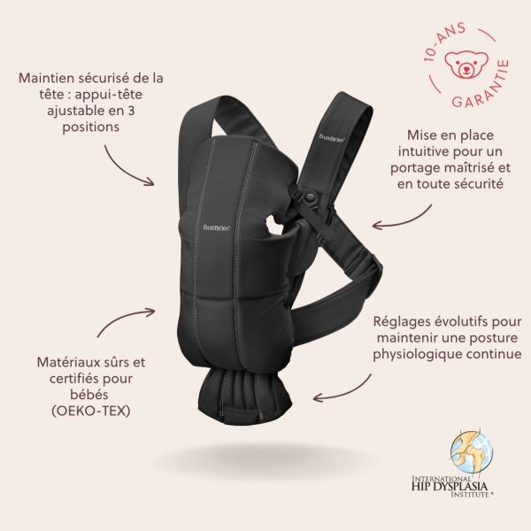 Porte bébé Mini coton noir