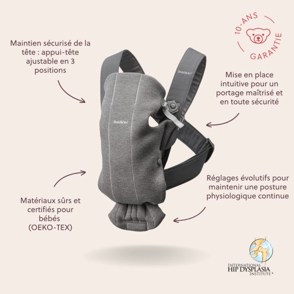 Porte bébé Mini jersey 3D gris foncé
