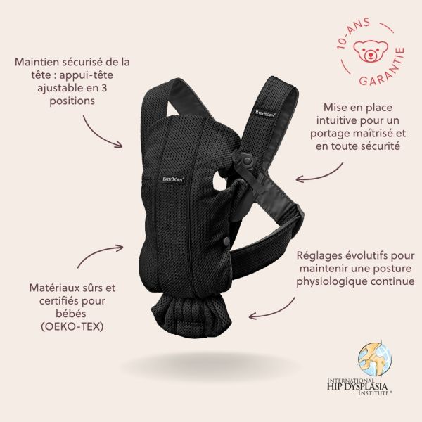 Porte bébé Mini mesh 3D noir