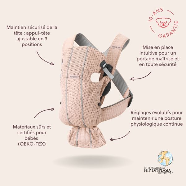 Porte bébé Mini mesh 3D Rose nacré