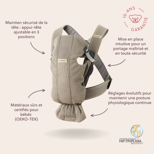 Porte bébé Mini mesh 3D gris beige