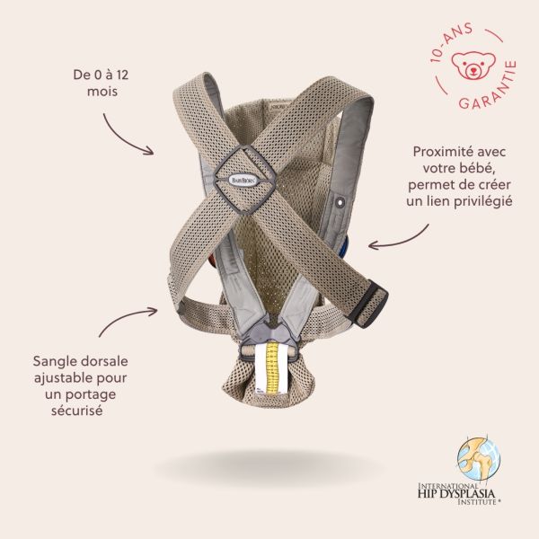 Porte bébé Mini mesh 3D gris beige
