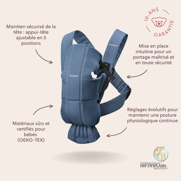 Porte bébé Mini coton bleu indigo