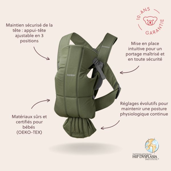 Porte bébé Mini coton vert foncé
