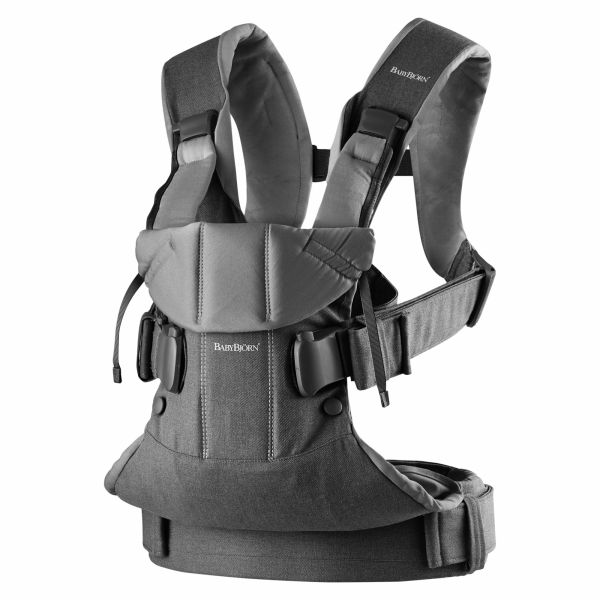 Porte bébé One coton mix gris denim et gris foncé