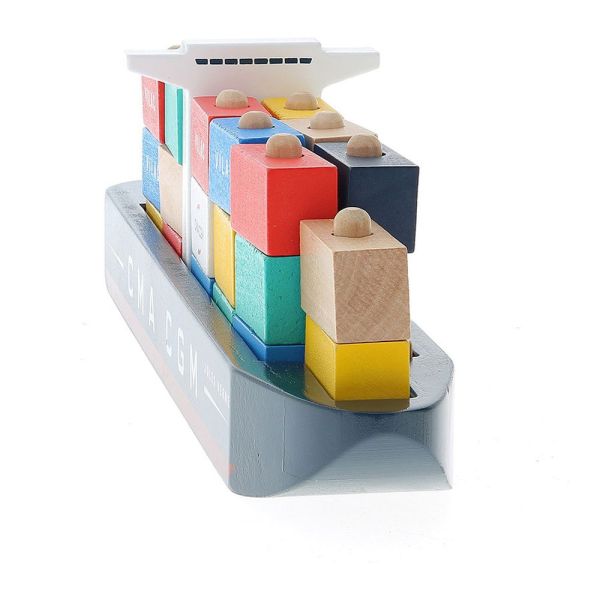 Jouet en bois pour enfant Bateau porte-conteneurs Jules Verne
