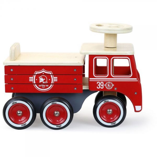 Porteur camion de pompiers en bois