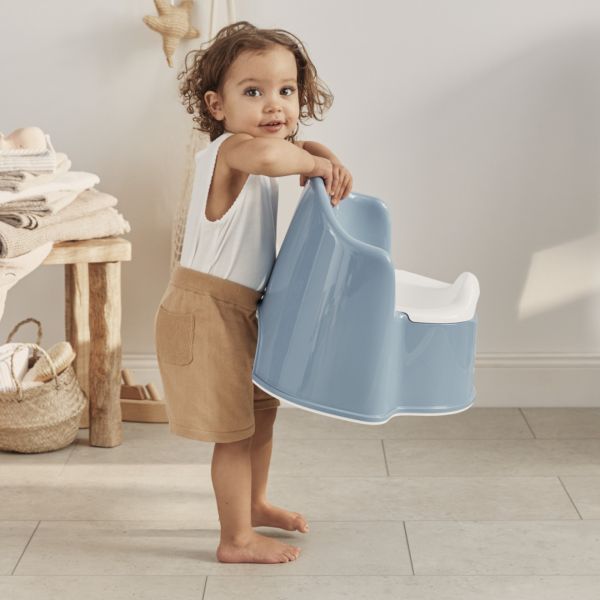 Pot fauteuil bleu profond et blanc