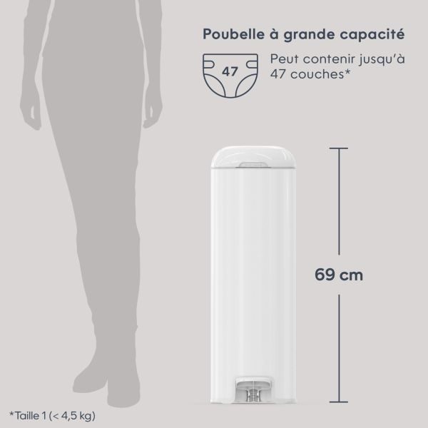 Poubelle à couches Platinum grise avec 1 recharge Easy Roll