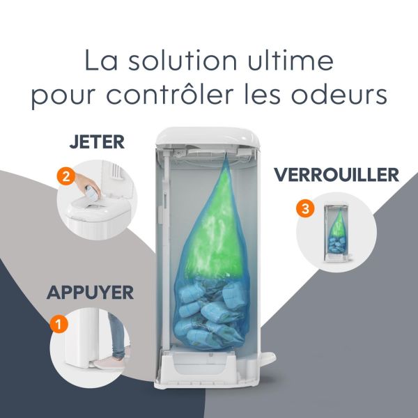 Poubelle à couches Platinum grise avec 1 recharge Easy Roll