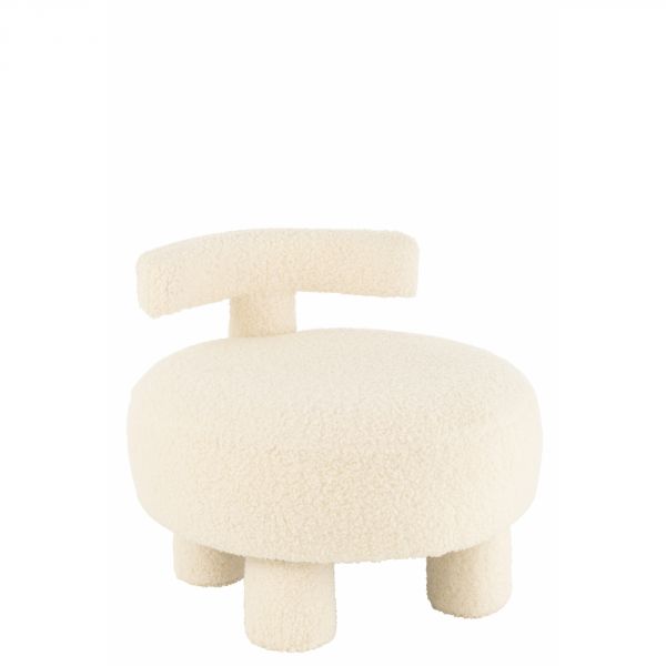 Pouf rond avec dossier Bouclé blanc