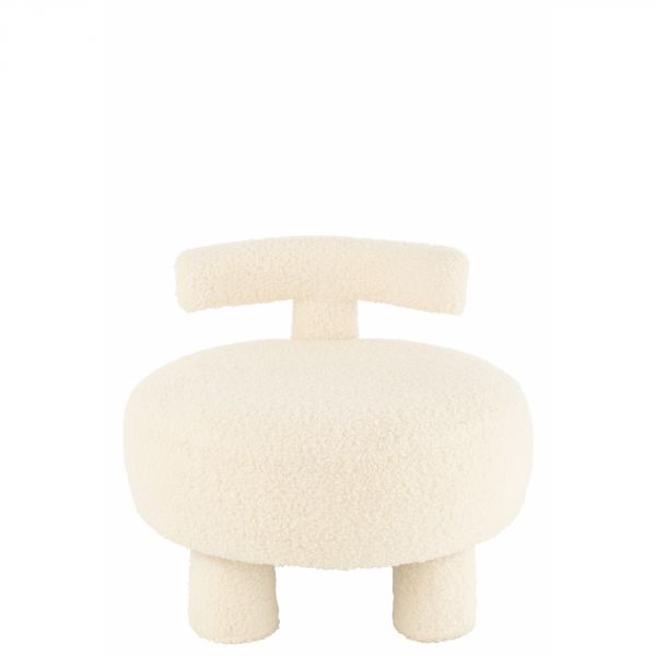 Pouf rond avec dossier Bouclé blanc