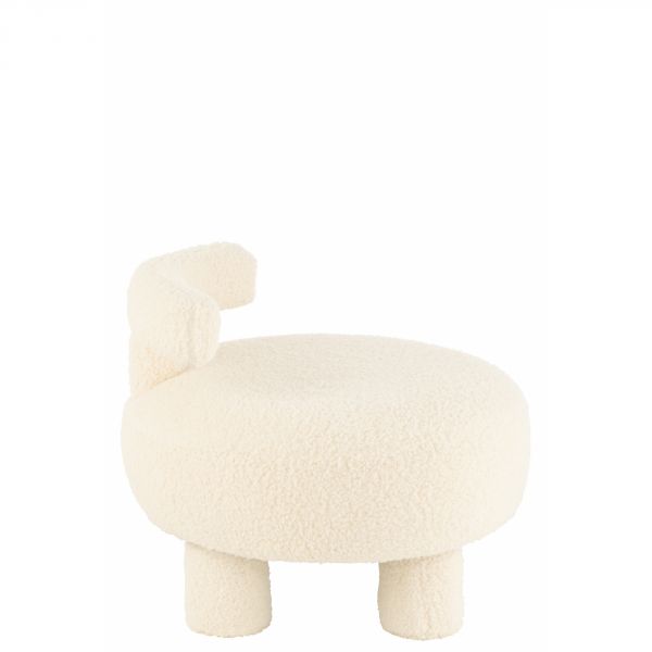 Pouf rond avec dossier Bouclé blanc