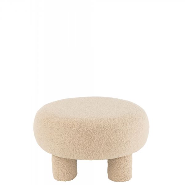 Pouf rond avec pieds Teddy Bouclé beige