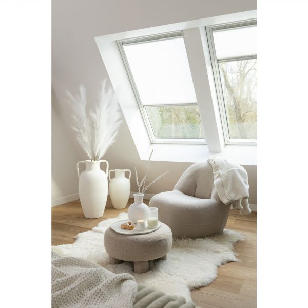 Pouf rond avec pieds Teddy Bouclé beige