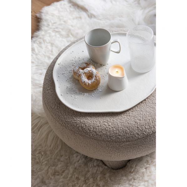 Pouf rond avec pieds Teddy Bouclé beige