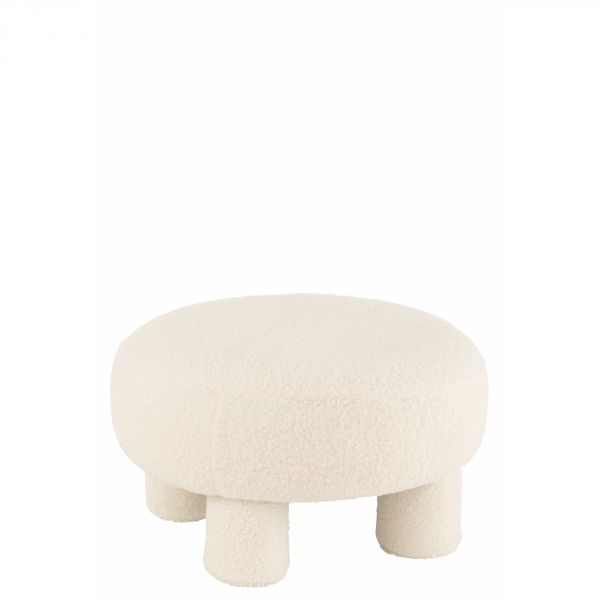 Pouf rond avec pieds Teddy Bouclé blanc