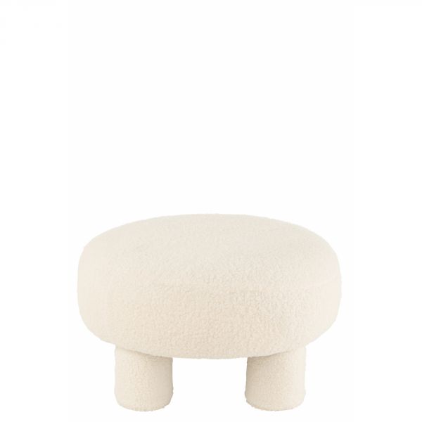 Pouf rond avec pieds Teddy Bouclé blanc