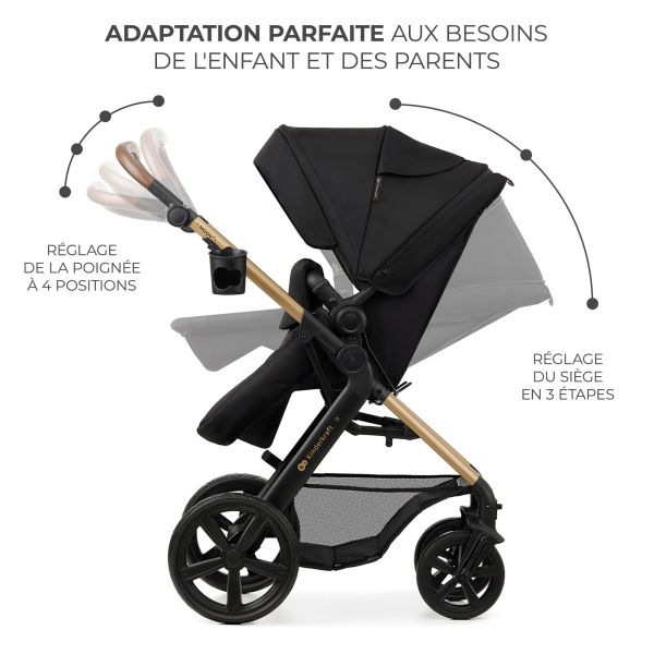 Poussette trio Moov² Eva Wheels avec base Pure Black
