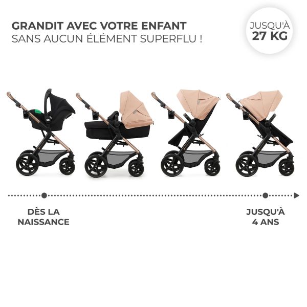 Poussette trio Moov² Eva Wheels avec base Sand Beige
